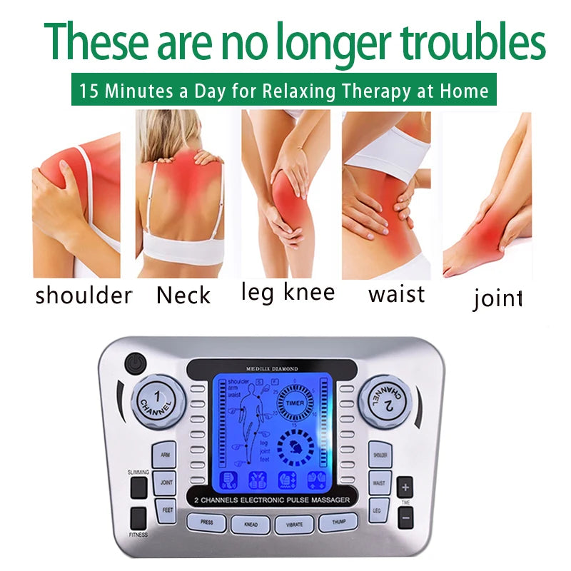Electric 12 Modes TENS Acupuncture Physiotherapy EMS Muscle Stimulator Pulse Meridian Therapy Machine Body Relaxation Healthcare