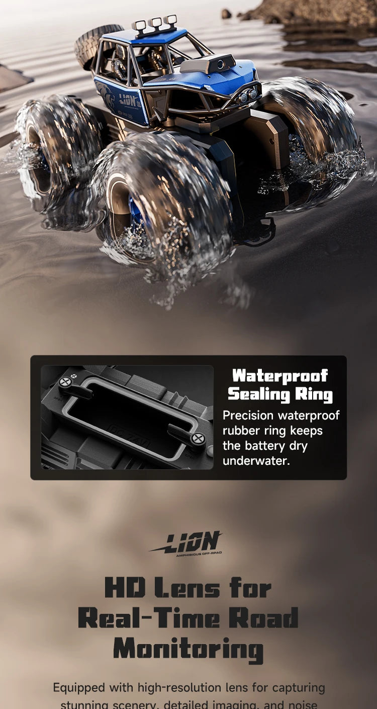 4DRC New Y10 Remote Control Car 2.4G Rc Boat Waterproof Amphibious Stunt Car 4WD All Terrain Truck Toys for Kids Birthday Gifts