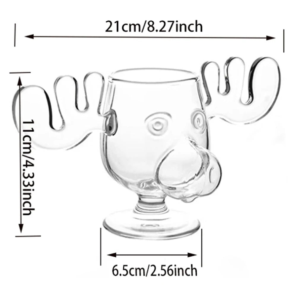 3-1PCS 240ml Christmas Vacation Eggnog Moose Mug Xmas Reindeer Head Creative Elk Glass Clear Wine Water Juice Milk Cup Drinkware