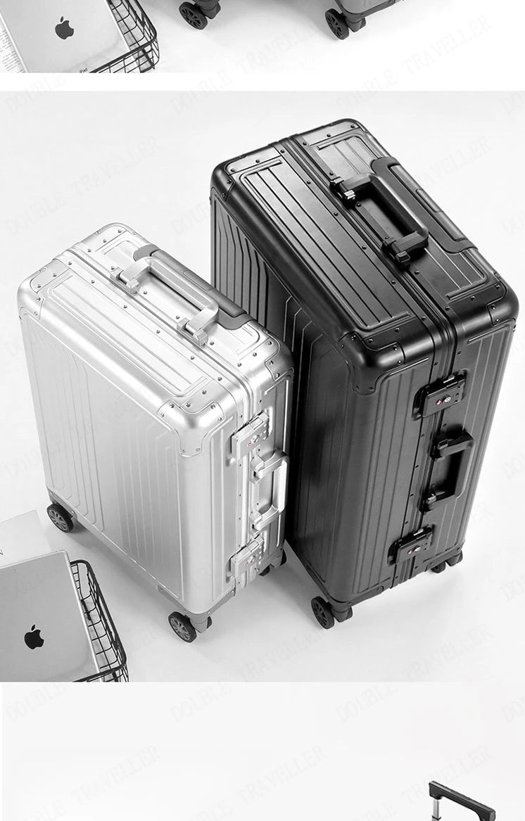 2025 All aluminum travel suitcase on wheels combination lock rolling luggage case Men's Business large size luggage Hand luggage