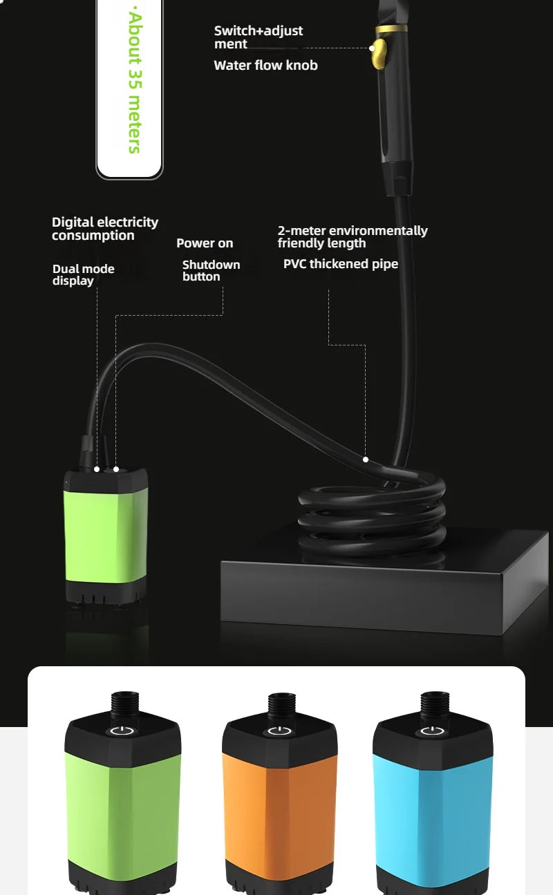 Portable Outdoor Camping Shower Set Waterproof with Digital Display Rechargeable Electric Shower Pump Hiking Travel Pet Watering