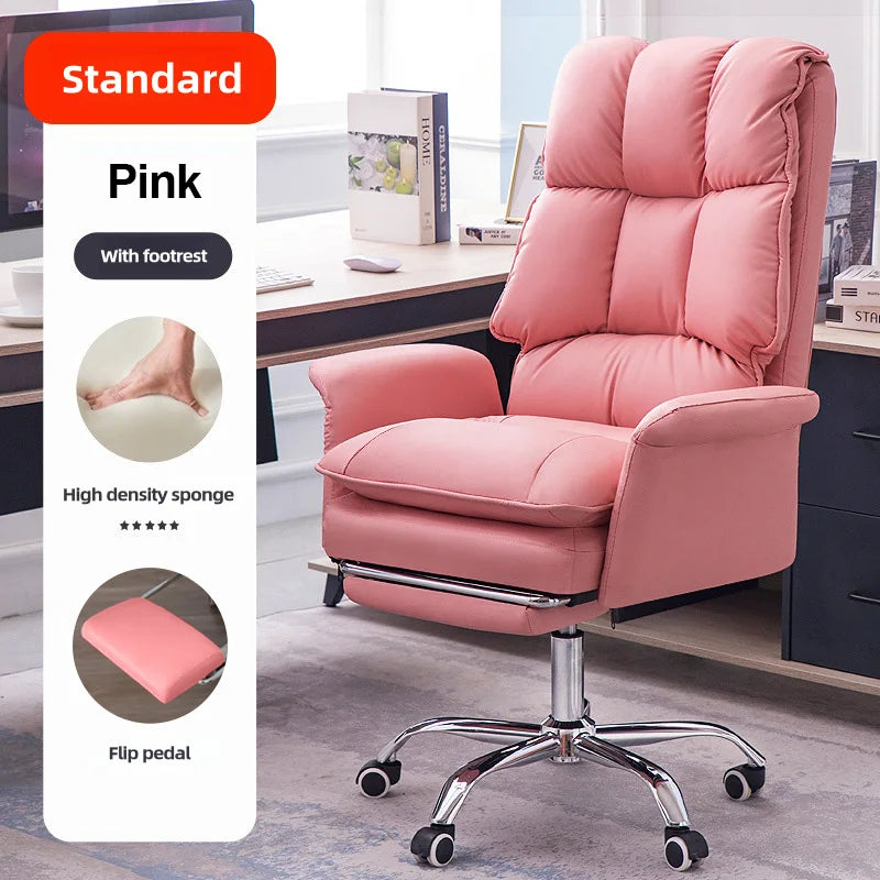 Boss Computer Chair Home Office Computer Sofa High Backrest PU Leather Ergonomic Reclining Swivel Seat for Home Study Backrest
