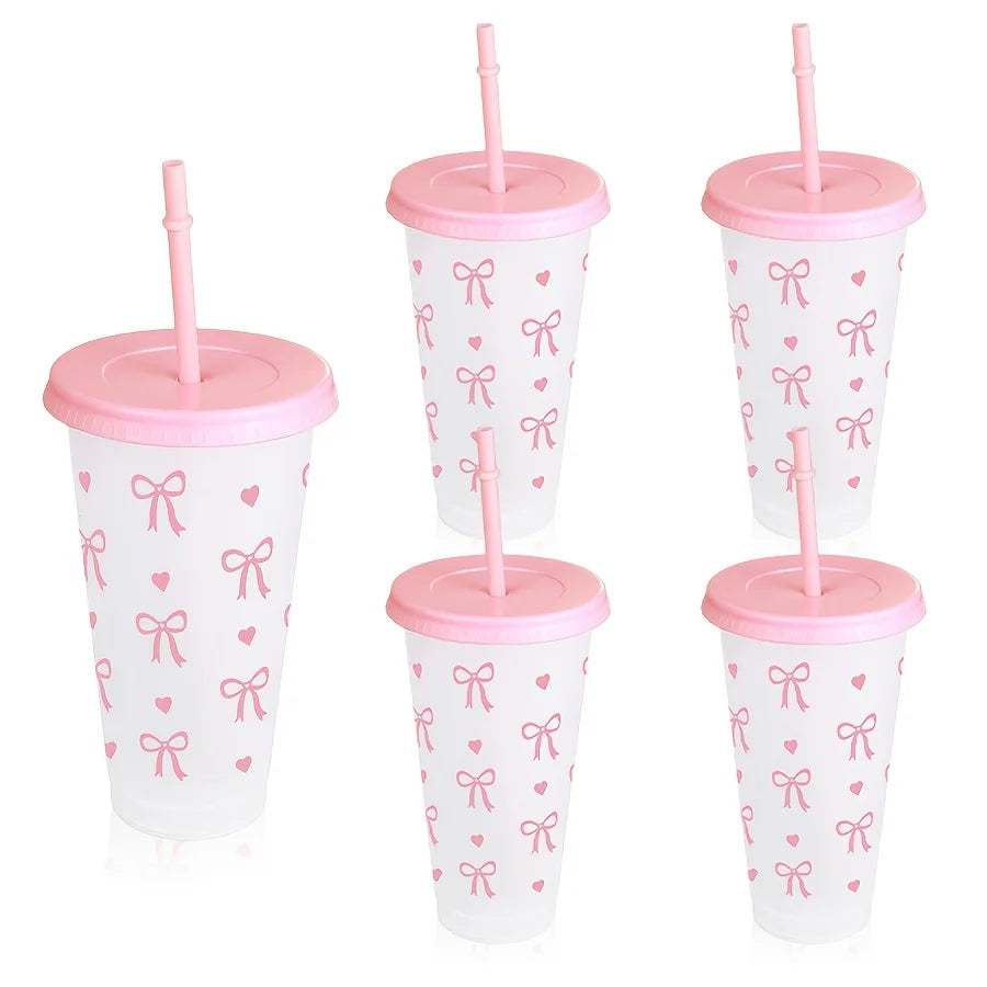 5/10pcs 24oz Tumblers With Lids And Straws Reusable Plastic Cups Iced Coffee Large Water Bottle Party Cold Mug Summer Drinkware