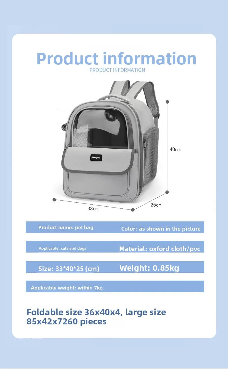 Large Capacity Breathable Mesh Portable Foldable Pet Carrier Backpack for Dog and Cat Outdoor Travel Camping Hiking Supplies