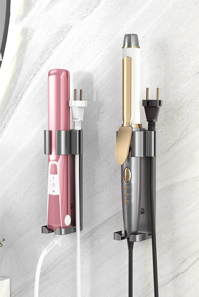 Bathroom Hair Tool Holder Space Aluminum Straightener Holder Rack No Punching Hair Curler Holder Build In Cable Management Slot