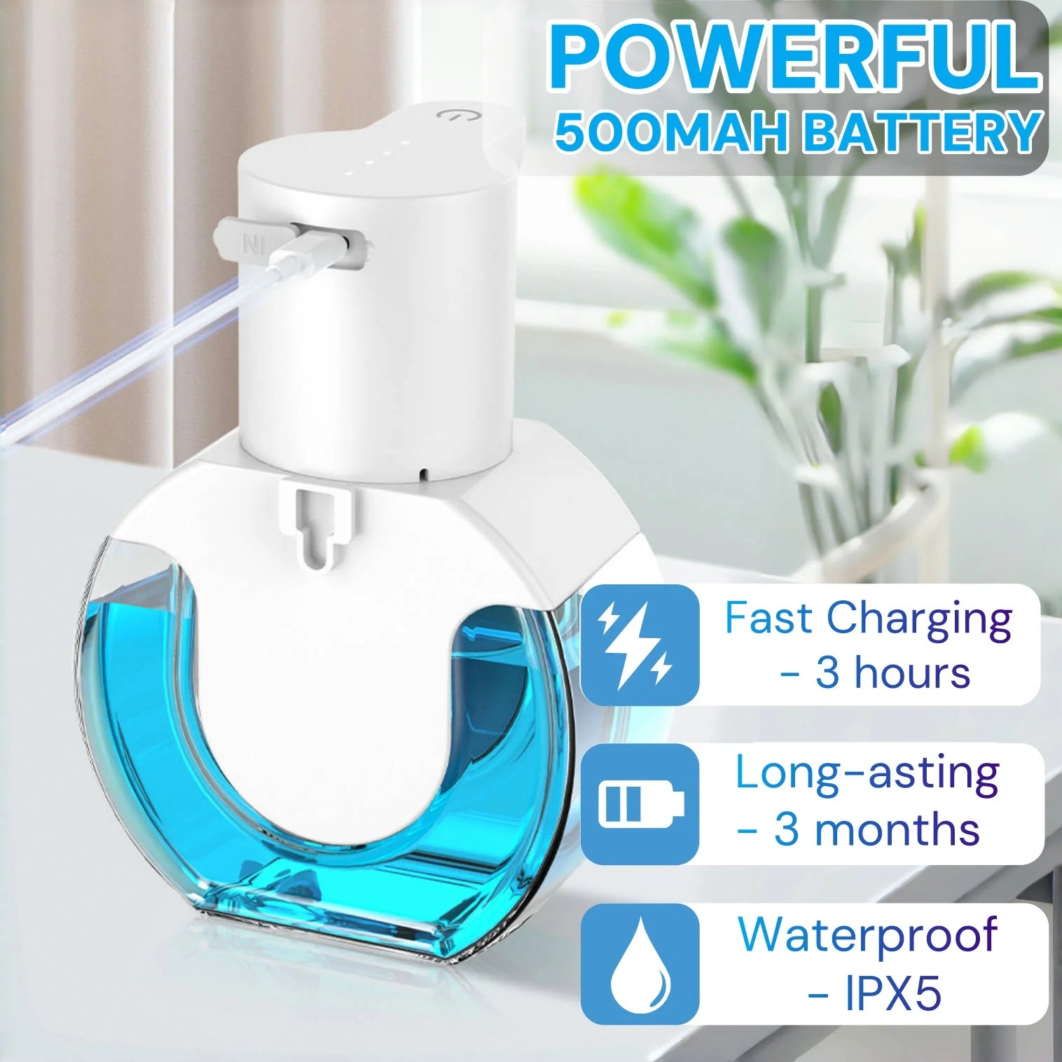 Automatic Smart Sensor Foam Soap Dispenser, Touchless Electric Motion Sensor Faucet with Rechargeable for Kitchen Bathroom