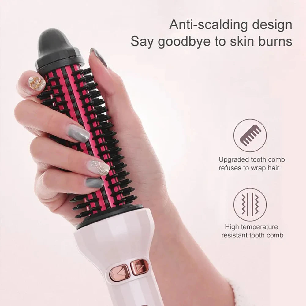 Automatic Rotating Electric Hair Brushes 2 in 1 Straightening and Curling Ionic Hot Comb Ceramics Fast Heating Anti -scalding