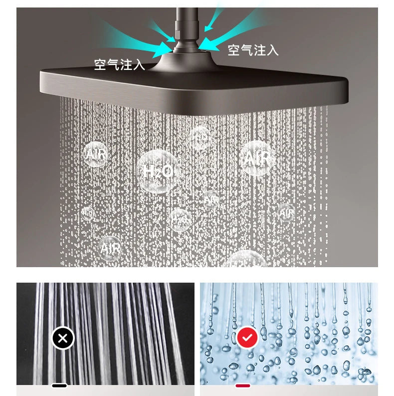 Black Digital Shower Set Bathroom Rainfall Brass Wall Mounted 4Way Shower Faucet Bathtub Thermostat Rain Mixer Tap Shower System