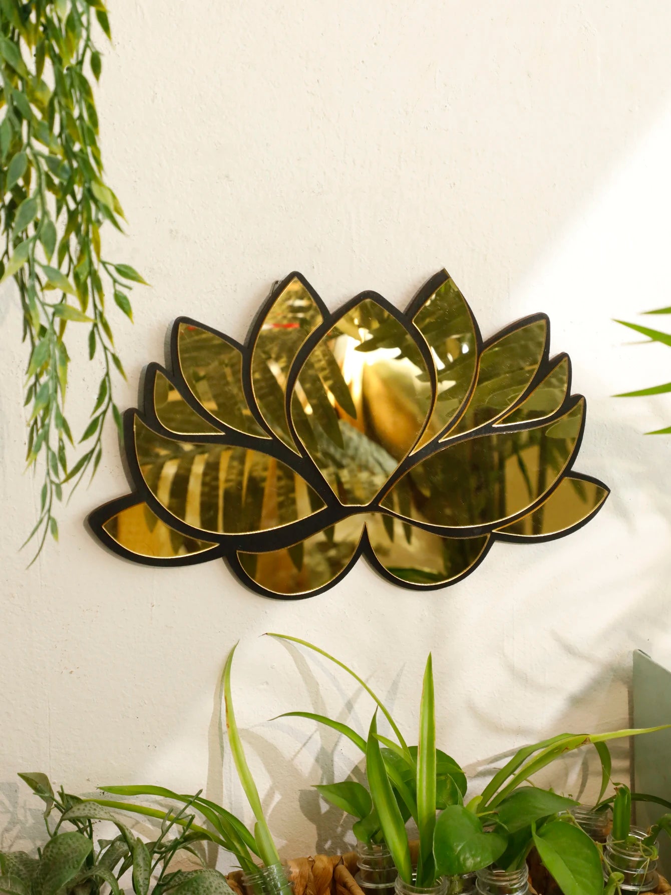 1Pc Acrylic Lotus Flower Wall Mirror – Decorative Modern Wall Hanging, Wooden Home Decor for Living Room, Bedroom, and Office