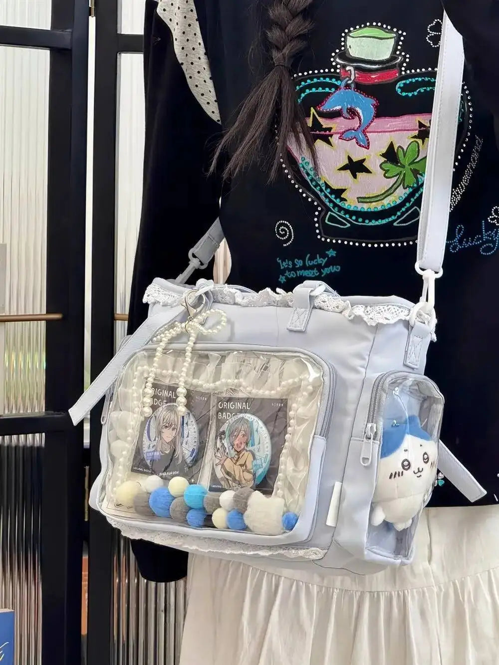 New Y2K Cute Japanese Ita Bag Lolita Girl Transparent Shoulder Tote Bag Large Capacity Crossbody Casual Bag DIY Display Handbags
