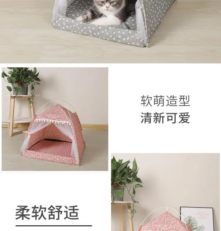 Cat Tent Bed Pet Cat House Closed Cozy Puppy Cage with Floors Pet Dog House Calming Cat Beds Puppy Kennel Tents Pet Supplies