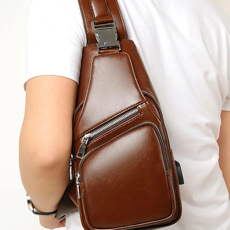 Bullcaptain Bag Genuine Leather Chest Bag Men's Fashion Style Casual Crossbody Bag Business Large Capacity Leather Men's Luggage