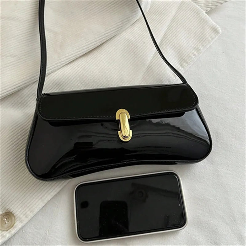 Women's Vintage Faux Oiled Leather Flap Decor Shoulder Underarm Bag, Buckle Baguette Tote Bag Suitable for Dating, Outing, Party