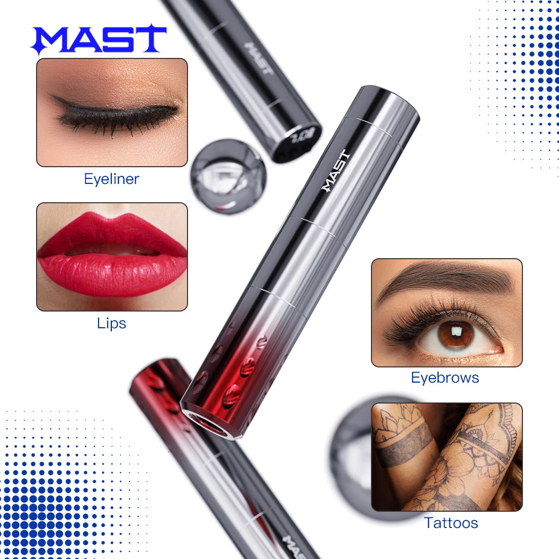 3.0mm Stroke Mast Wireless Tattoo Machine Instant Start-up Mode Coreless Motor Permanent Makeup Machine Pen Tattoo Supplies