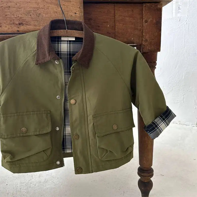 2025 UNITIM Spring Autumn Kids Boys Jacket Plaid Spliced Pocket Long Sleeve Toddler Boys Outerwears Coat Children Boys Jacket