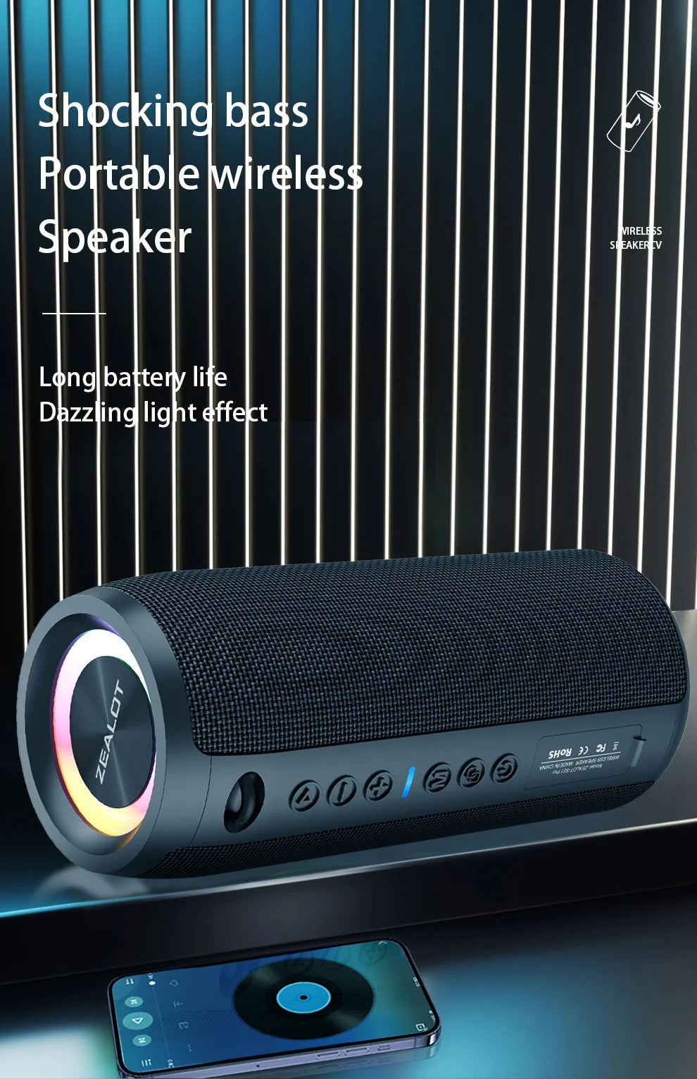 ZEALOT S51 Pro 40W Wireless Speakers, Outdoor Portable Subwoofer Speaker, Waterproof IPX 6,  Dual Pairing,5200mAh Battery.