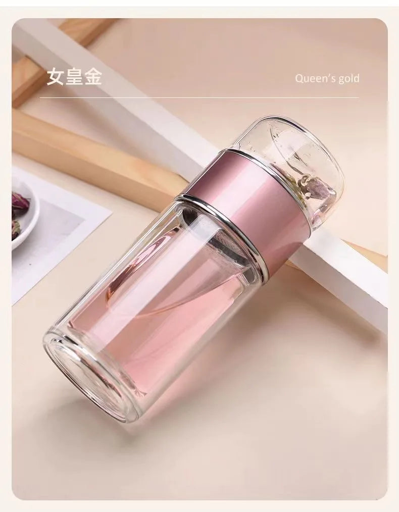 390ML Tea Water Bottle High Borosilicate Glass Double Layer Tea Water Cup Infuser Tumbler Drinkware Water Bottle With Tea Filter