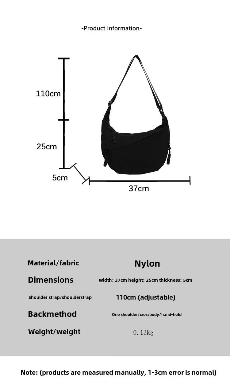 Solid color trendy shoulder bag, personalized multifunctional canvas bag, daily minimalist dumpling bag