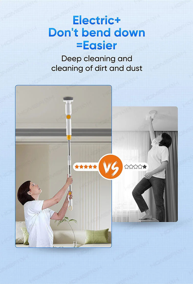 HOMFISH 2025 NEW 8-in-1 Electric Spin Scrubber Wireless Cleaning Brush  Waterproof Bathroom Scrubber Adjustable Extension Handle