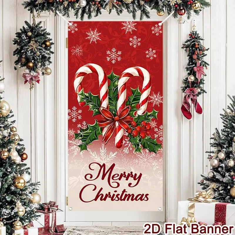 Merry Christmas Porch Door Banner Hanging Ornament Christmas Decoration For Home 2025 Xmas Flag Navidad Noel Gifts New Year 2026