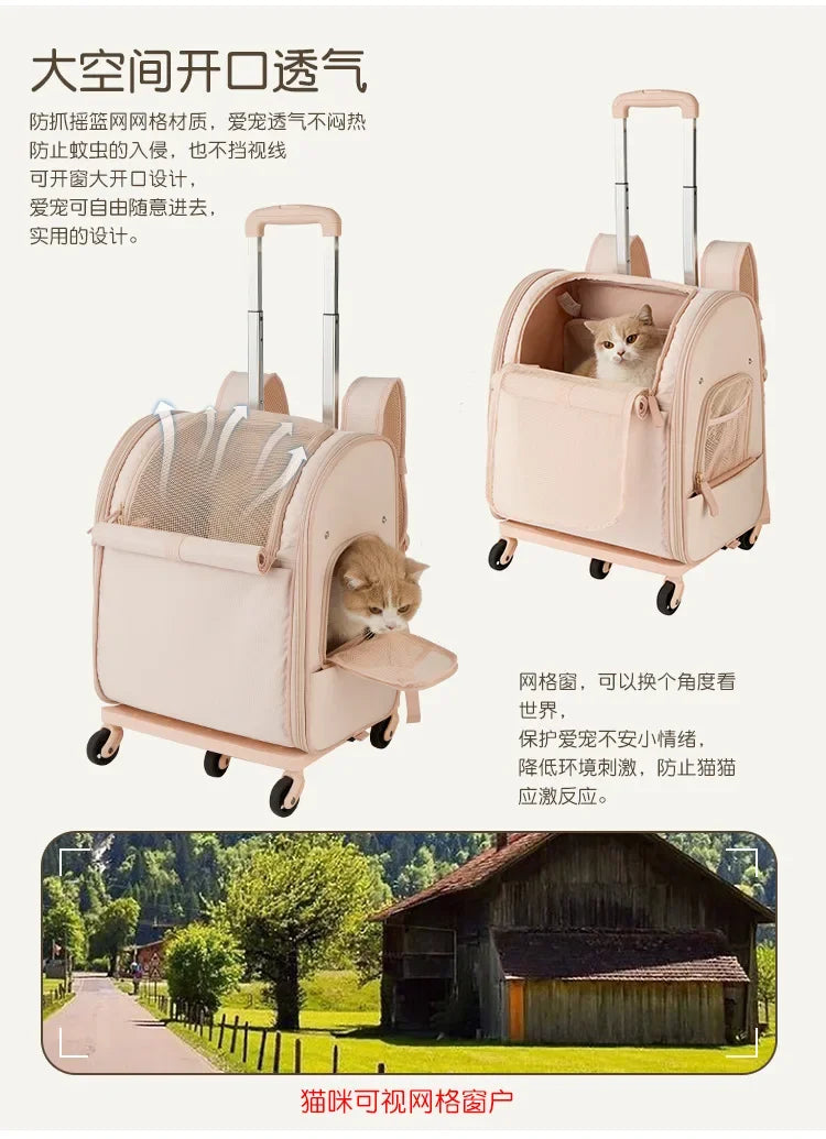 New Pet Trolley Bag Waterproof Oxford Cloth Cat Backpack Portable Foldable Lightweight Pet Trolley Case Dog Stroller Carrier