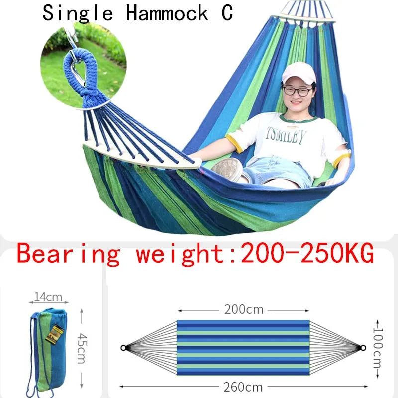 Outdoor Canvas Camping Hammock Anti Rollover Portable Thicken Fabric Single/Double Hammock with Carry Bag for Patio, Backyard