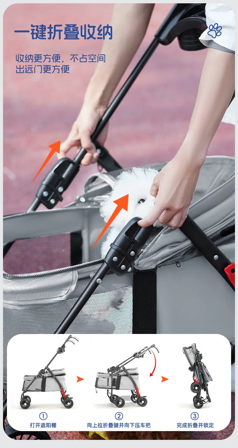 Lightweight Pet Stroller for Cats & Dogs - Foldable Dog Cat Carrier for Small Pets like Teddy & Puppies