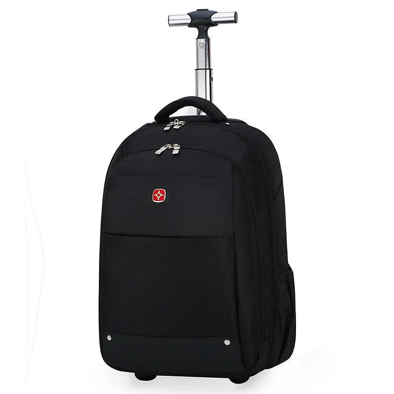 Men Trolley Backpack Shoulders Travel Bag with Wheels 24 Inch Students Rolling Luggage Business Trolley Large Capacity Suitcases