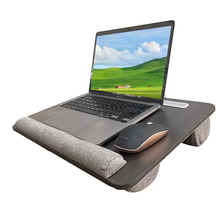 Mumucc Wooden Suspended Bed Study Table, Portable 15 Inch Laptop Desk With Handle, Sponge Cushion AND ABS Slot,Black,Khaki,Brown