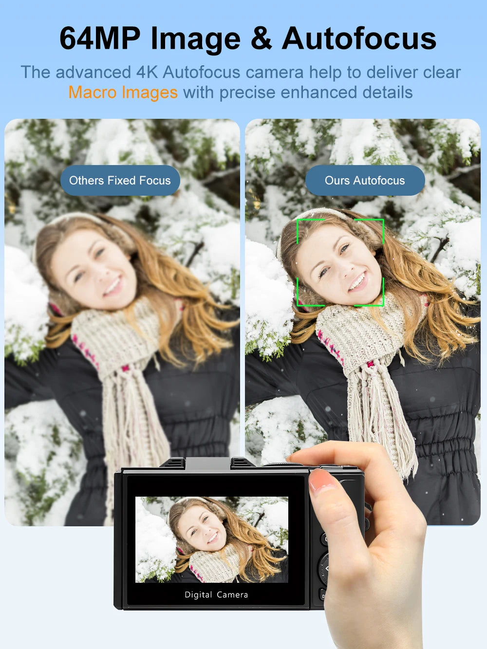 Ourlife AC600 Digital Camera 4K 64MP UHD Cameras 18X Digital Zoom 180° Flip Screen Vintage Vlogging Camera for YouTube Autofocus