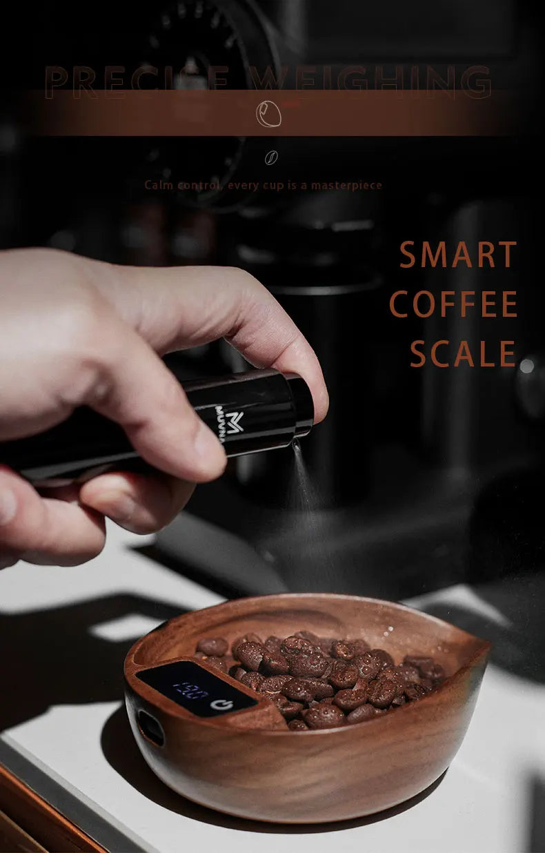 MUVNA Coffee Bean Weigher, espresso weighing display tray, Walnut hand brewing electronic scale / accurate to 0.1g Professional