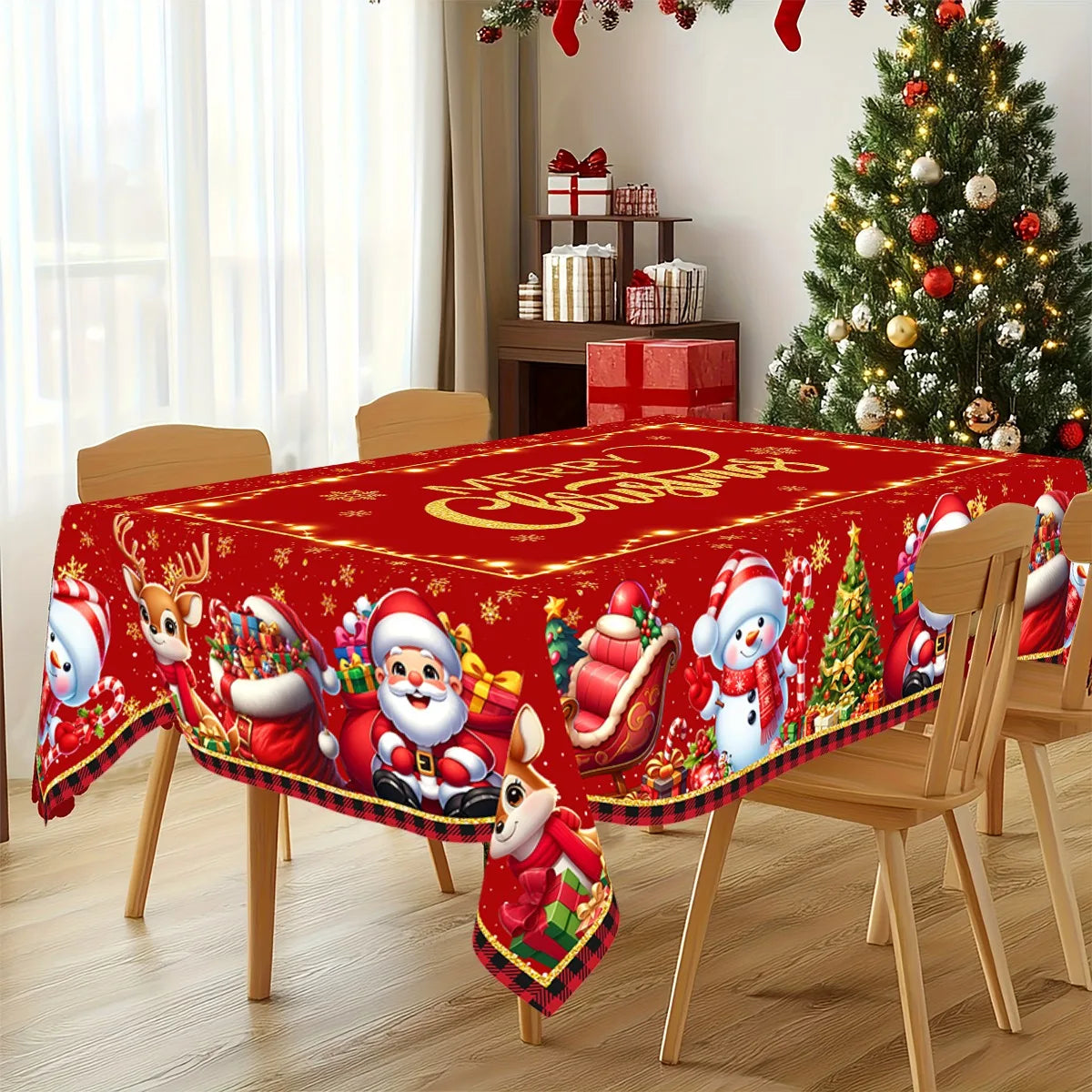 Christmas Tablecloth Christmas Party Decoration 2025 Xmas Table Decor Santa Claus Table Cover Navidad Natal New Year Gift 2026
