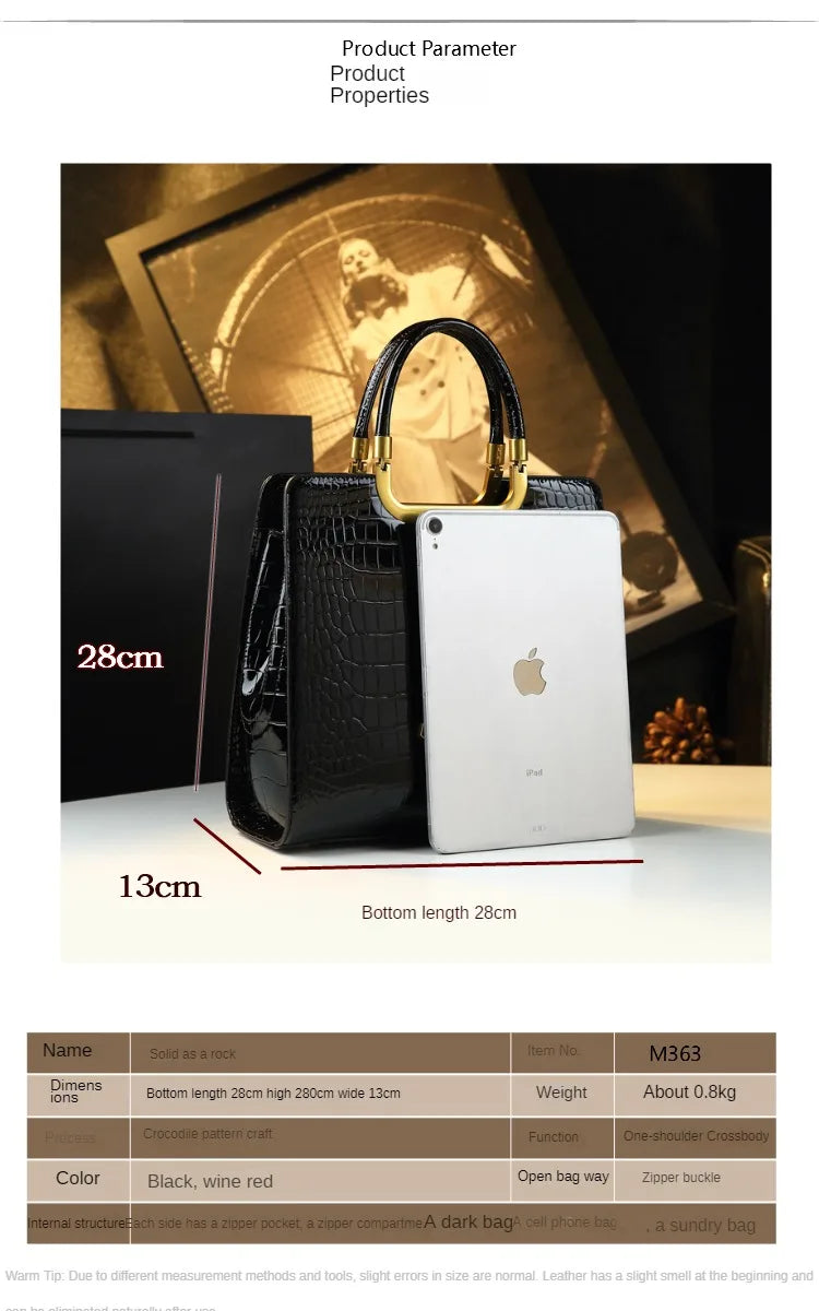 High-grade light luxury handbag 2024 new autumn and winter fashion Tote bag women's crocodile print single shoulder crossbodybag