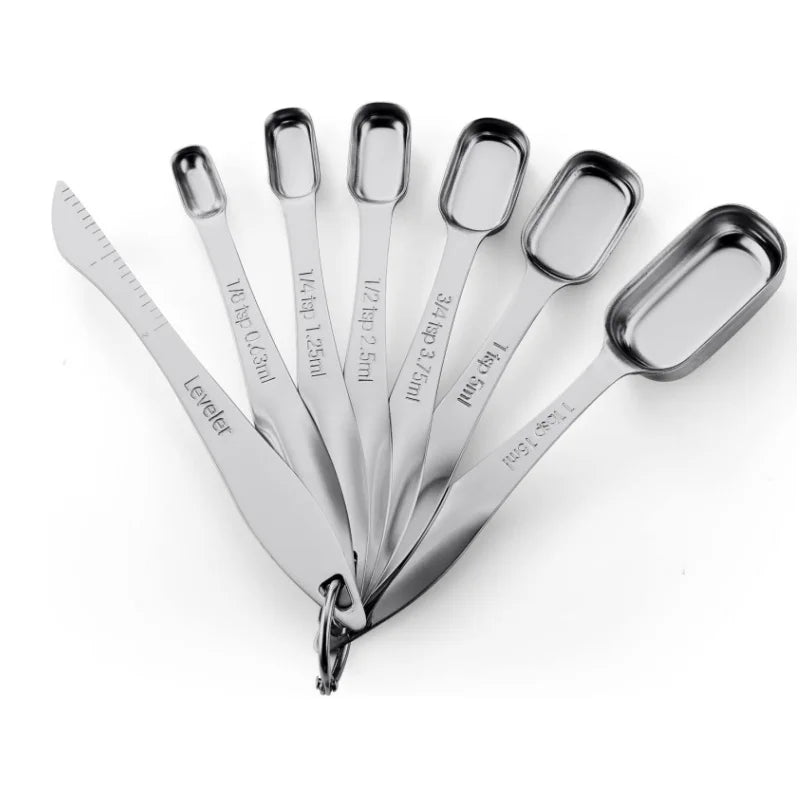Metal Measuring Spoons for Narrow Spice Jars 6 Piece Measuring Spoons with Etched Markings & Removable Clasp