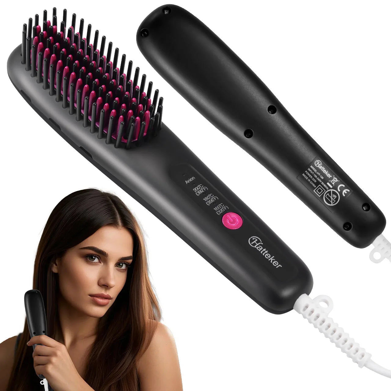 Hatteker Ion Straightening Comb Portable Home Use Negative Multi-temperature Adjustable Straightener New Model Hair Styling Tool