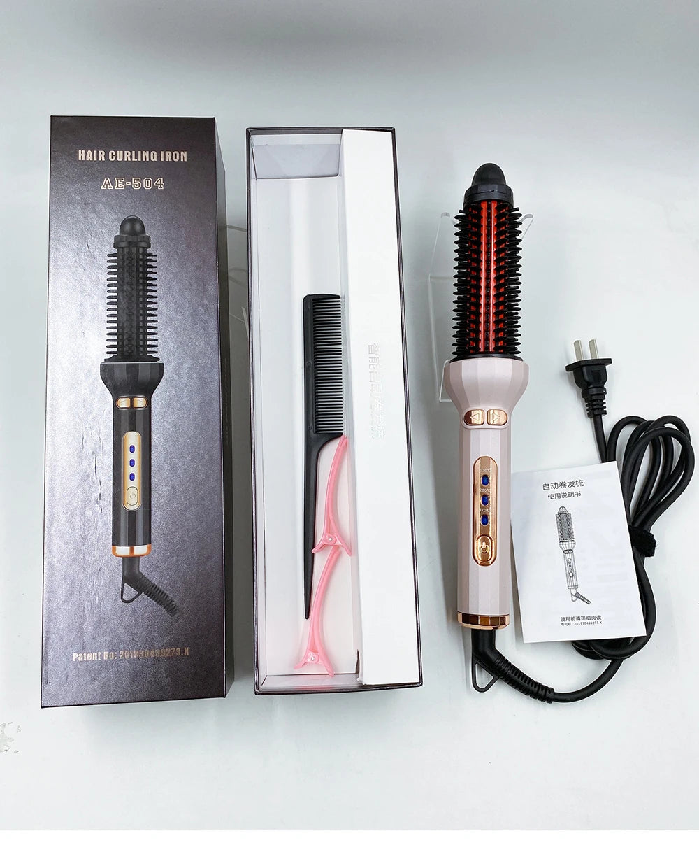 Automatic Rotating Electric Hair Brushes 2 in 1 Straightening and Curling Ionic Hot Comb Ceramics Fast Heating Anti -scalding