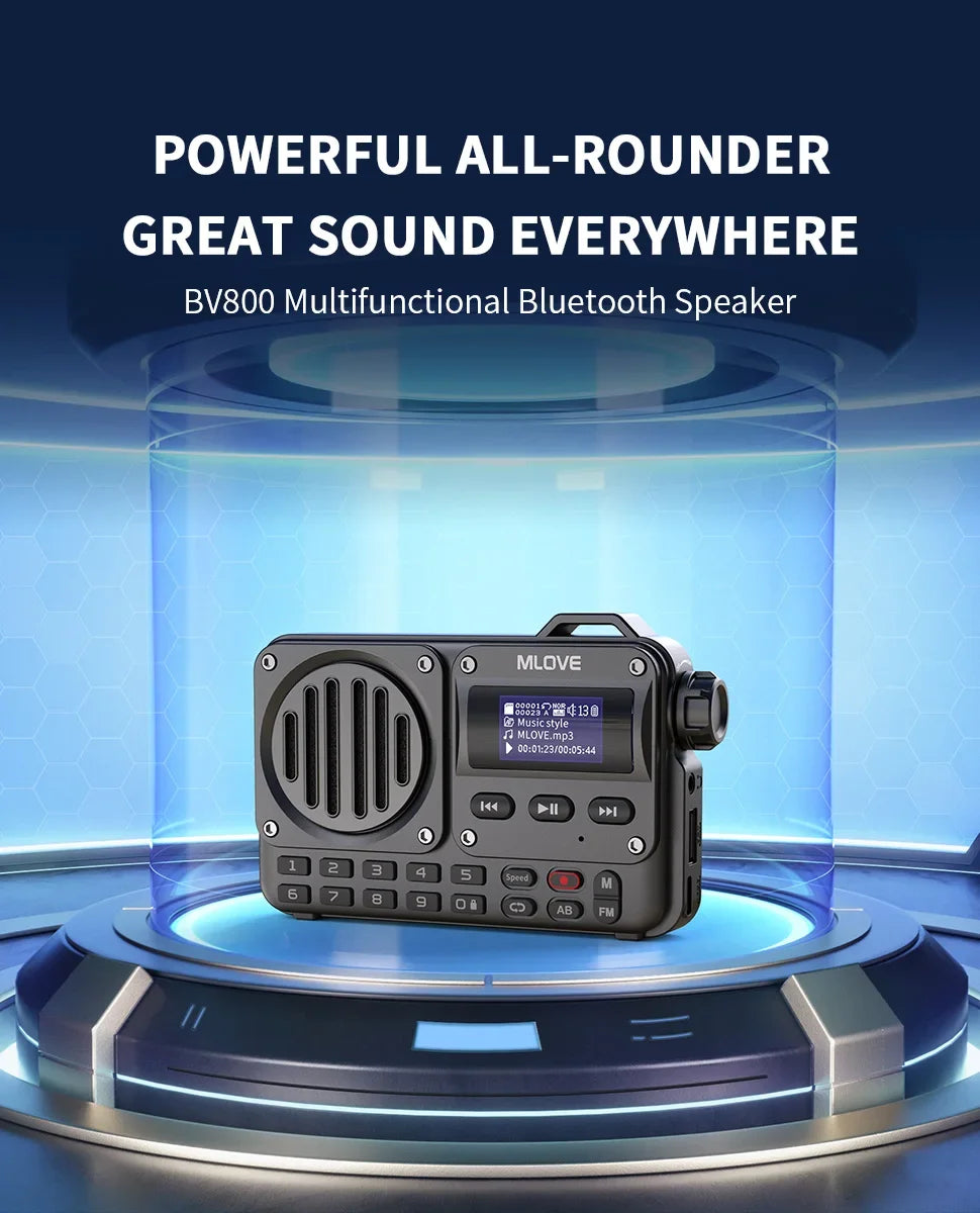 BV800 Super-Portable Bluetooth Speaker with FM Radio,LCD Screen Display, Antenna, AUX Input, USB Disk, TF Card, MP3 Player