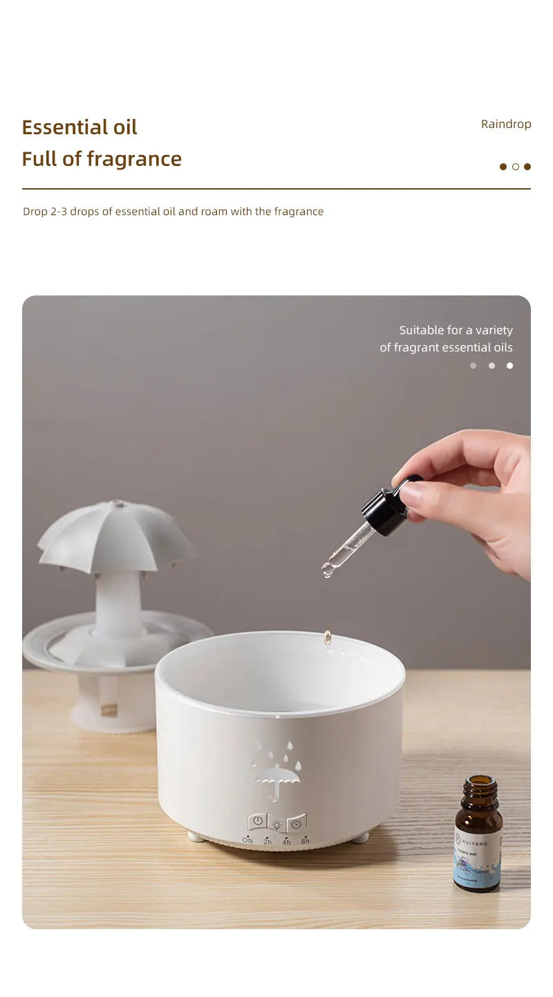 Cloud Rain Humidifier Raindrop Aroma Essential Oil DiffuserRemote Control Night Light Desktop Fountain Water Drop Sound for Home