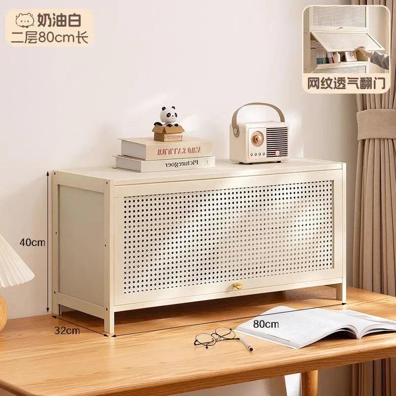 White Living Room Floor Cabinet for Tatami Bay Window Storage Cabinet Multifunctional Balcony Organizer Space-Saving Cupboard