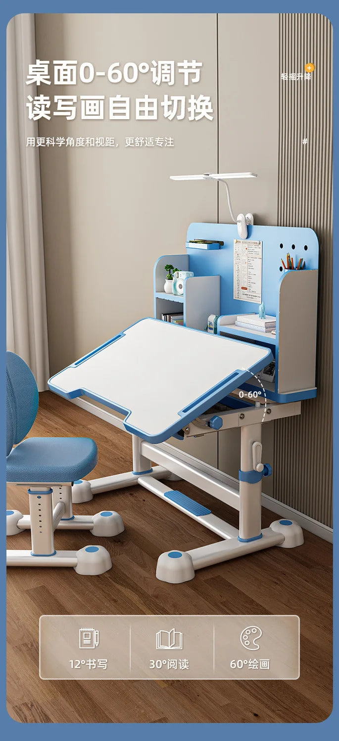 Household Student Desk and Chair Set Height Adjustable, Ergonomic Children School Writing Study Table