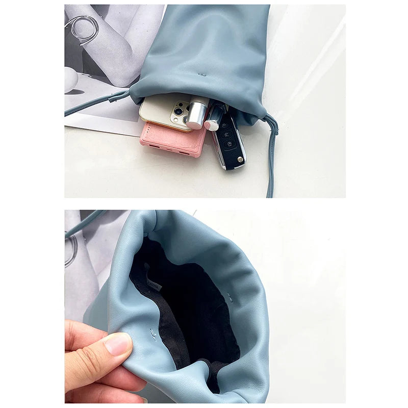 Casual Drawstring Bag Style Women Crossbody Bag Candy Color Lady Mini Bucket Bag for Mobile Phone Female Shoulder Purse Wallet