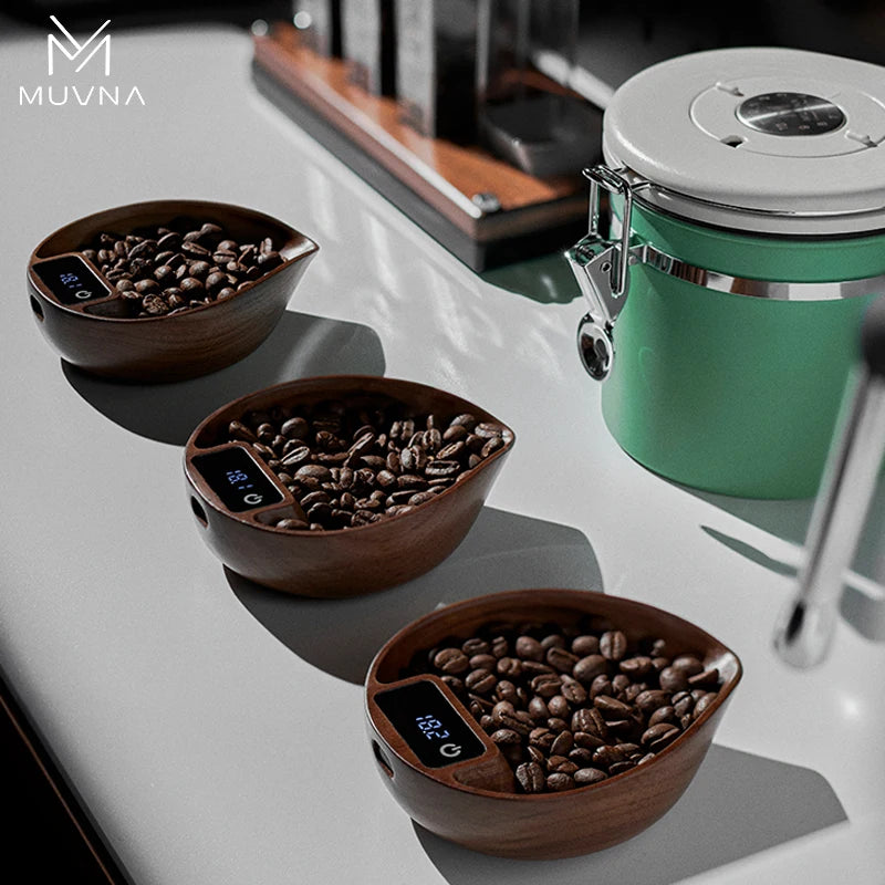 MUVNA Coffee Bean Weigher, espresso weighing display tray, Walnut hand brewing electronic scale / accurate to 0.1g Professional