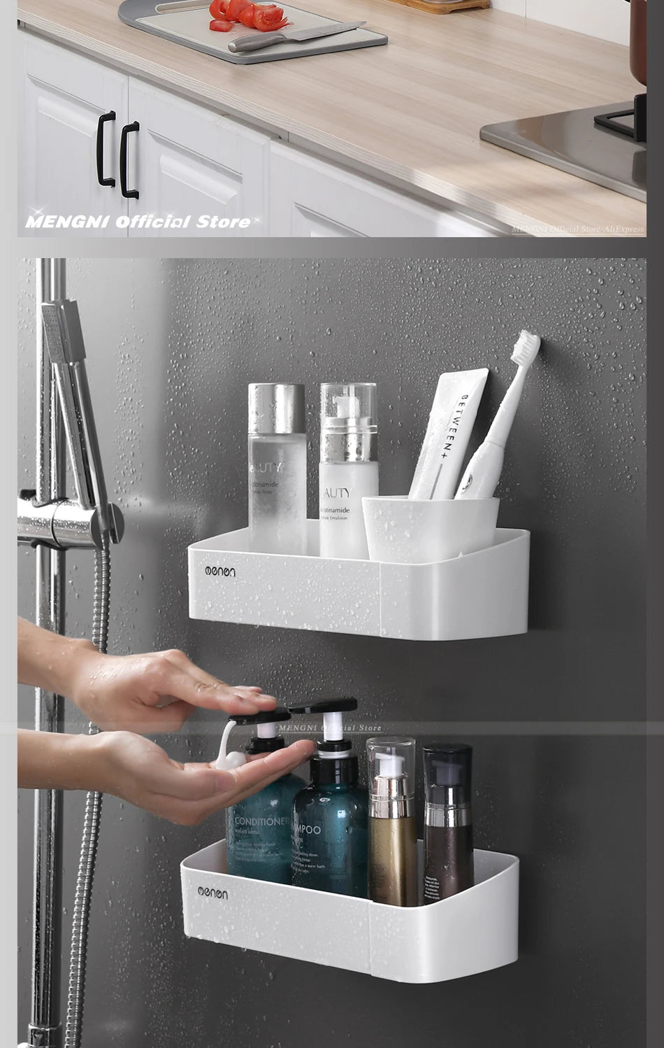 Clearance_MENGNI Bathroom corner shelves Kitchen Storage organization rack Wall Mounted Shampoo Shower shelf Bathroom Accessorie