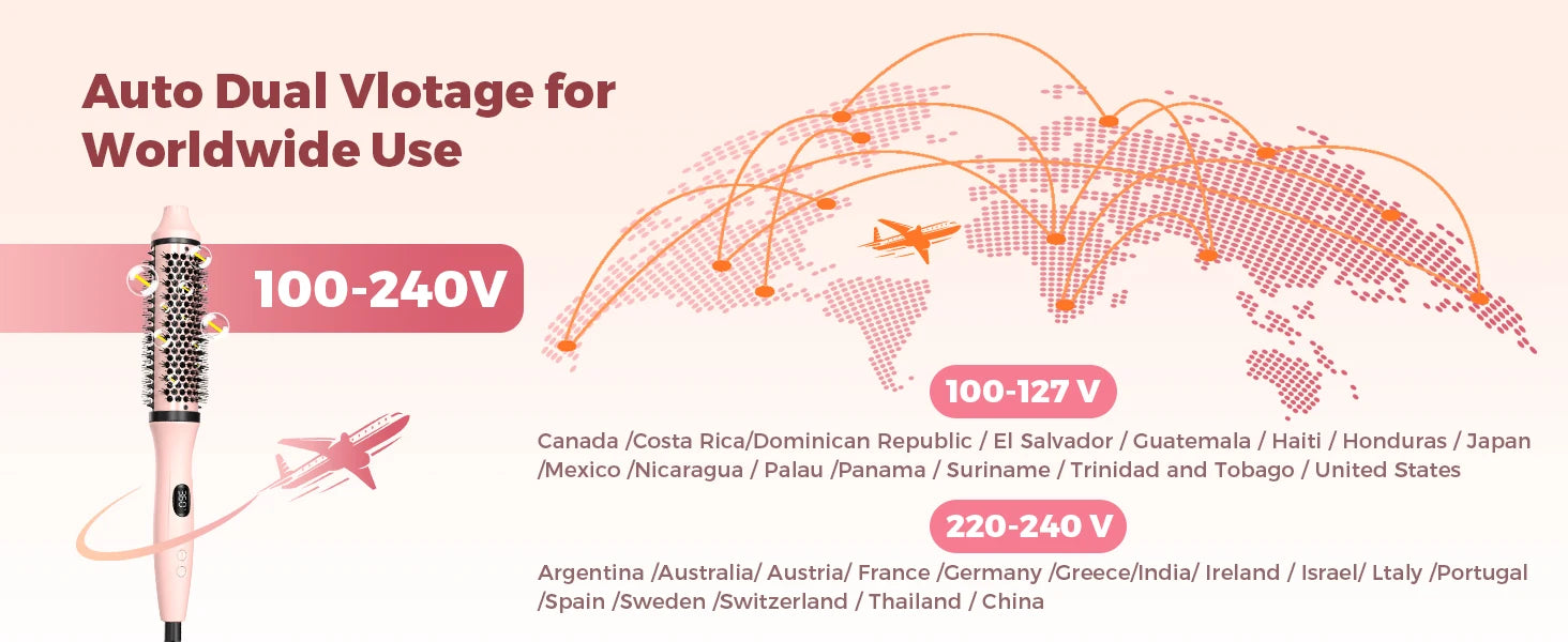 Dual Voltage Thermal Brush, 1.5 Inch Heated Round Brush with Negative Ions & Ceramic for Volumizing, 6 Temps & Auto Shut-Off