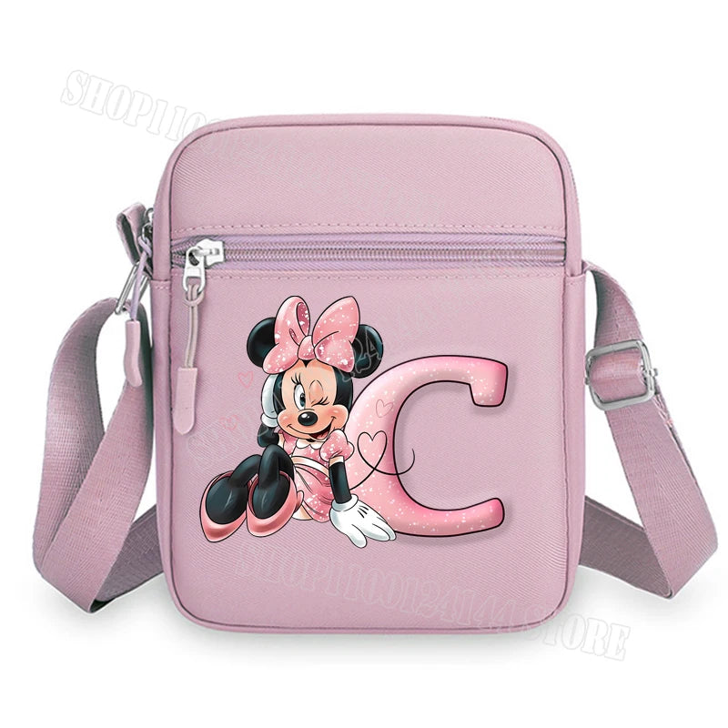 Mickey Minnie Disney Women Pink Shoulder Bag Fashion Mini Oxford Mobile Phone Bag Crossbody Bag Kawaii Ladies Waist Pack Gift