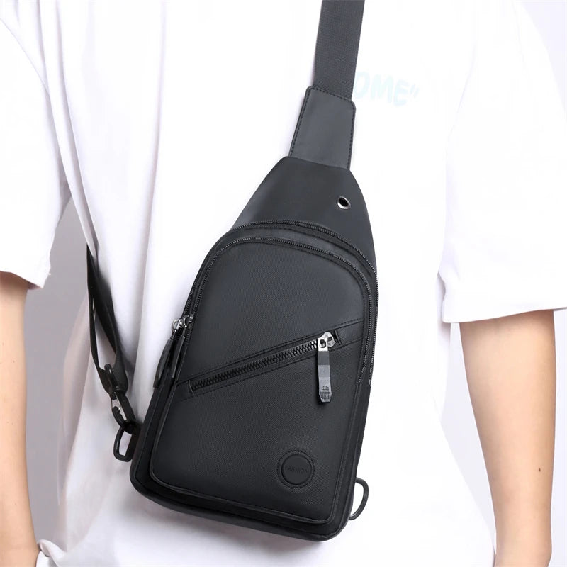 Leisure Leather-Look Fabric Men's Crossbody Bag Lightweight Outdoor Durable Men's Chest Bag Large Capacity Men's Shoulder Bag