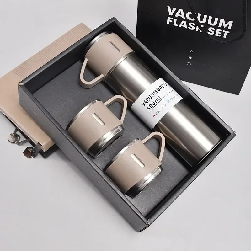 Stainless Steel Vacuum Flask Gift Set Business Style Thermos Bottle Outdoor Travel Insulation Cup for Couple Office Drinkware