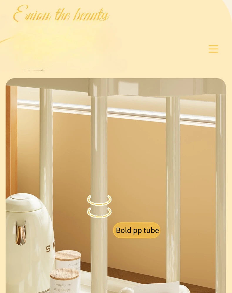 Cream Style Coffee Table Cart Creative Double-layer Snack Rack Bedroom Living Room Mobile Side Table Bedside Table Storage Rack