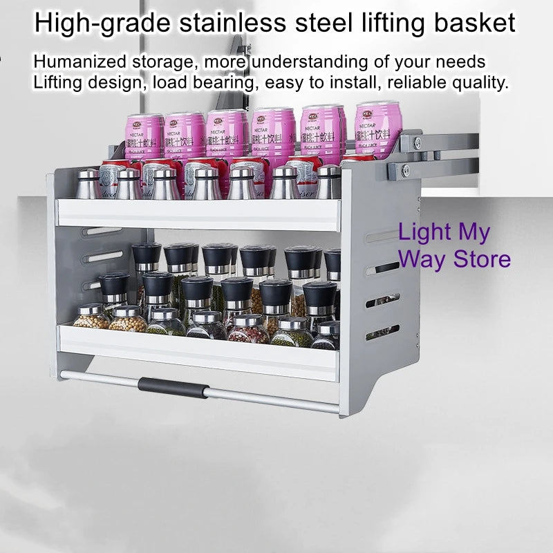 Stainless steel aluminum alloy basket storage rack hanging cabinet lifting basket kitchen pull-down cabinet storage rack