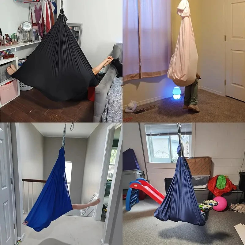 1.5*2.8m Elastic Swing Hammock Indoor and Outdoor (Including Fixing Hardware) Elastic Swing Adjustable Aerial Yoga Adult Healing Hammock Swing Set, Elastic Fabric Hammock. Embrace the Swing, a Hanging Swing Hammock, Suitable